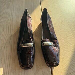 Stuart weitzman Shiny Dark Loafers with Silver Accent